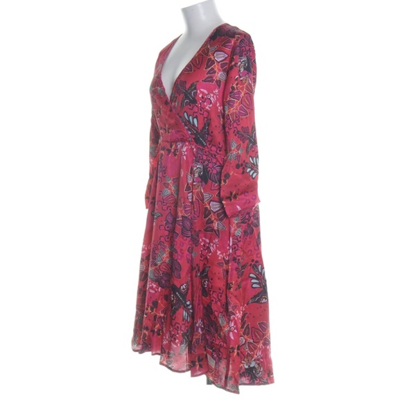 ODD MOLLY Magic Garden Cocktail Midi Dress Floral Paisley Butterfly Pink Small - Picture 3 of 9